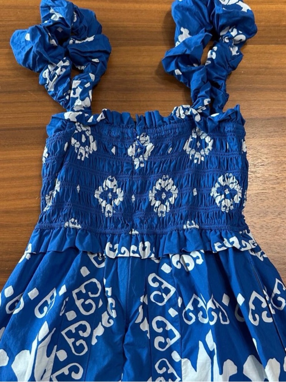 Sea NY Blue Cotton Sonia Print Smocked Coastal Midi Dress, Tropical Resort, XS - Picture 8 of 13